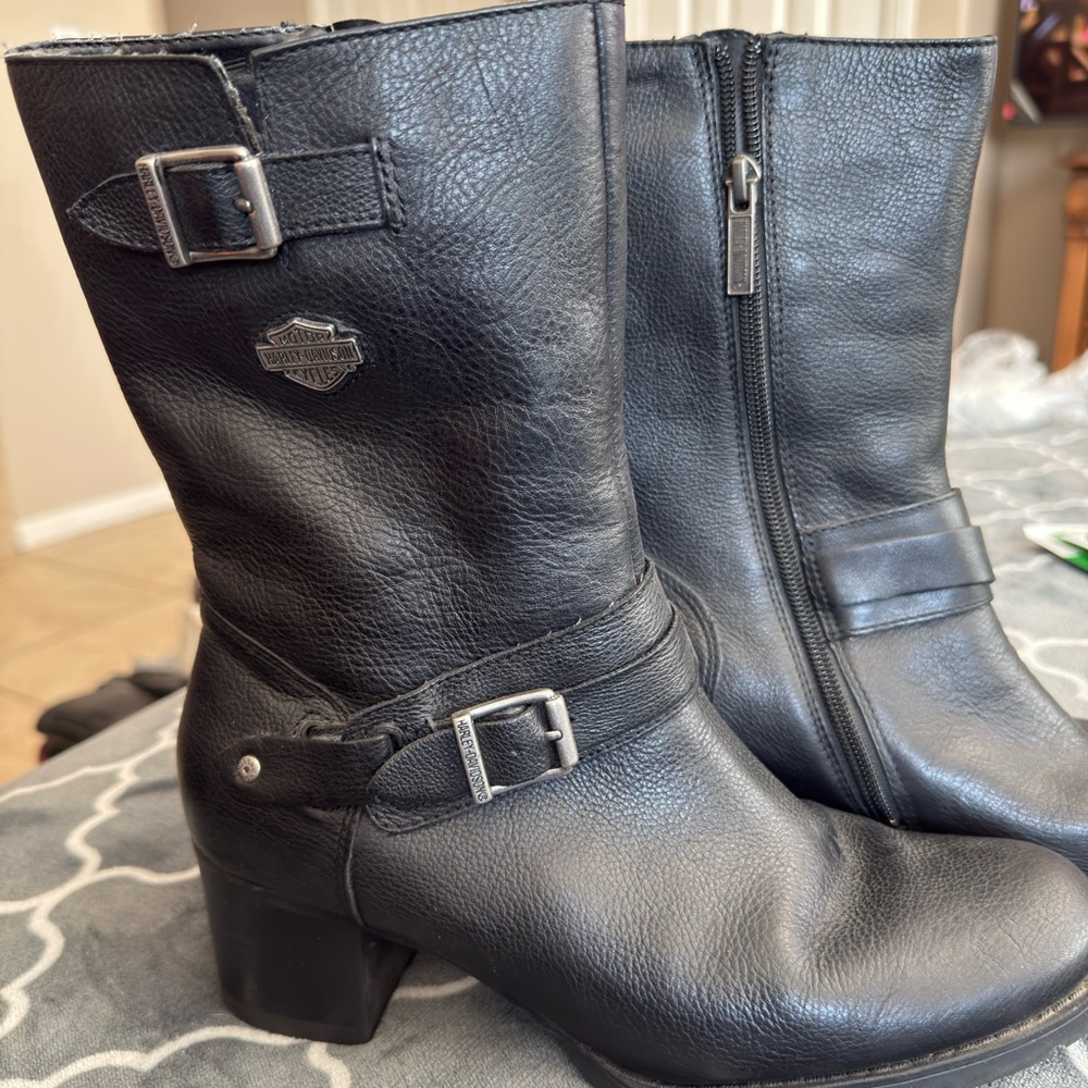 Harley-Davidson Black Heeled Boots with Buckle Detail